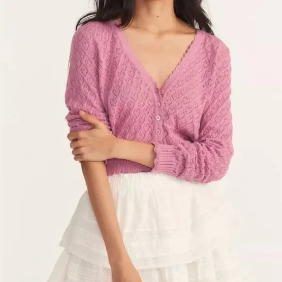 NWT Loveshackfancy Janie Cropped Cardigan in wild berry - Picture 1 of 4